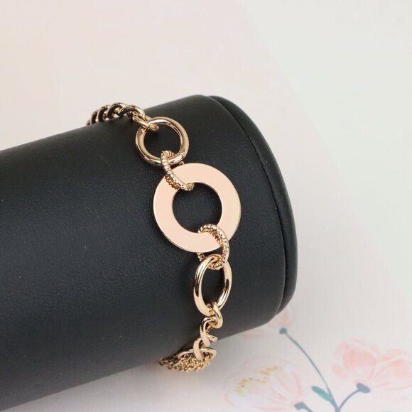 "Trendy Rose Gold Link Bracelet with Open Circle Accent, XPBL1152 - Picture 11 of 12